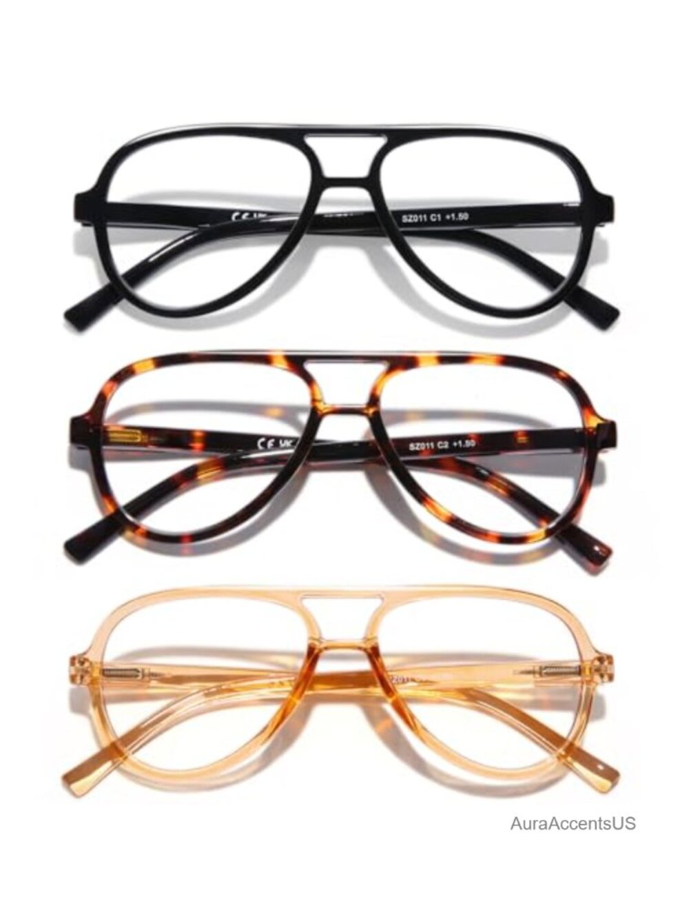 3 Pack Retro Aviator Reading Glasses Blue Light Blocking Readers 3 Diopters